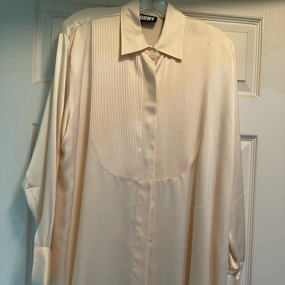DKNY 100% silk blouse with pleated front.